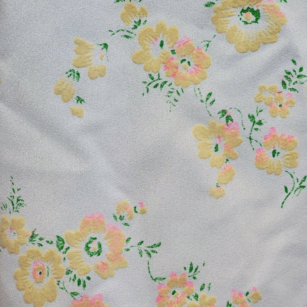 Vintage 70s Flocked Floral Maxi Prairie Dress White Peach Flowers Sz 0 XXS - Picture 7 of 13